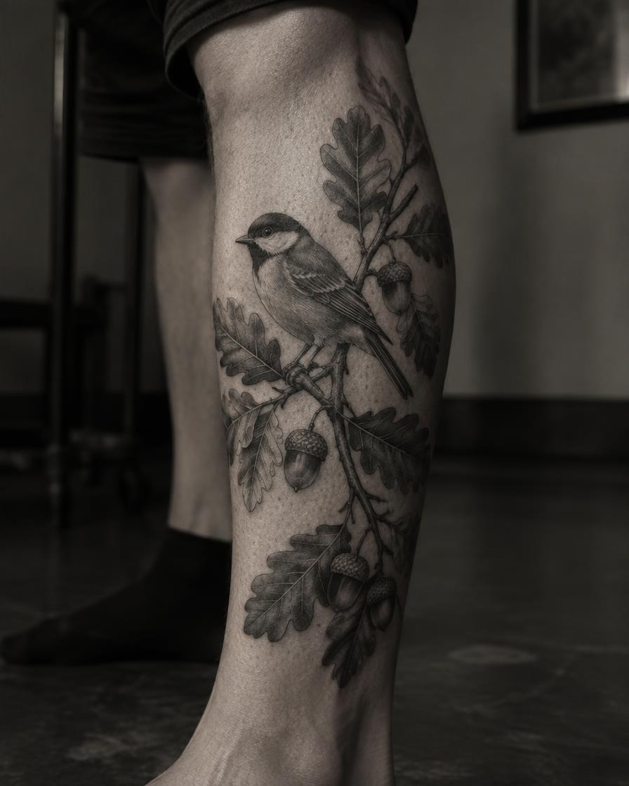 Among the Oaks black-and-grey tattoo